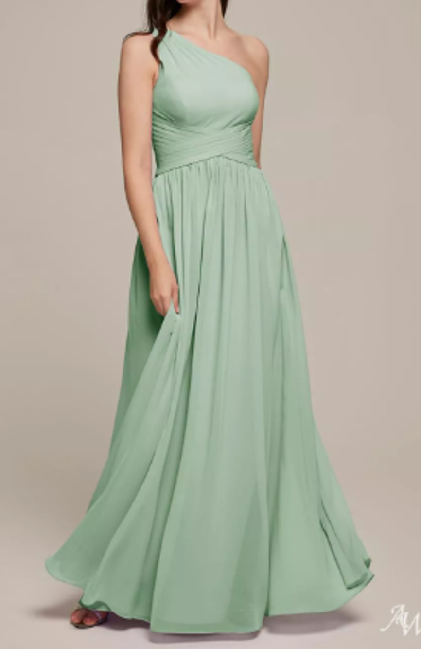 AW BRIDAL 6 S sage green chiffon Raven formal bridesmaid maxi dress NEW B38